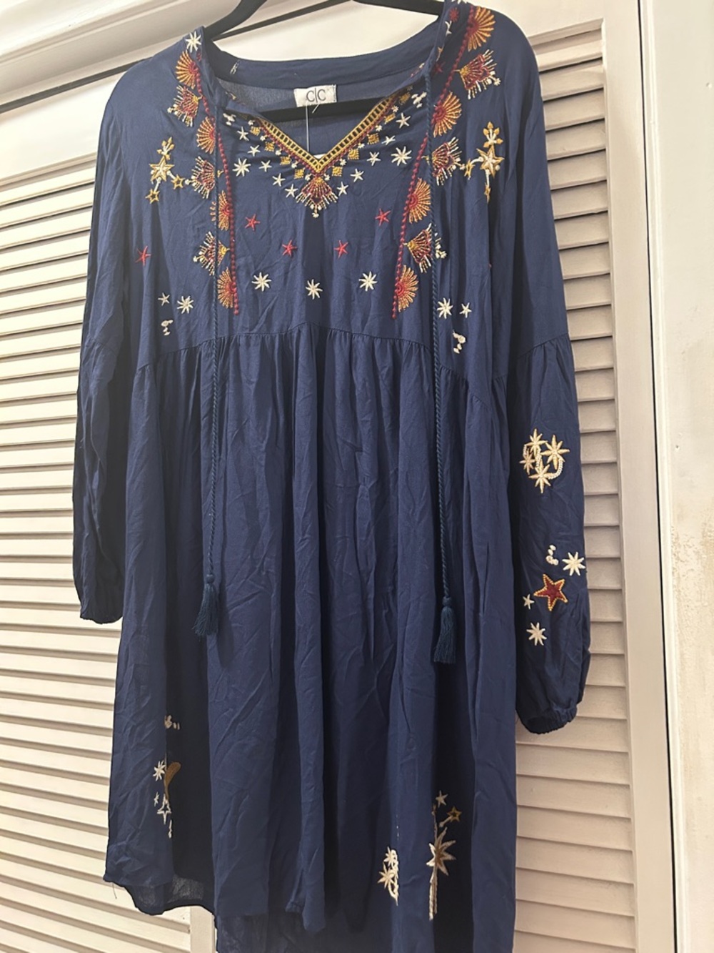 Bohemian hippie Navy Embroidered Star & Floral Dress